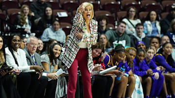 Dec 17, 2024; Uncasville, Connecticut, USA; LSU Lady Tigers head coach Kim Mulkey watches from the sideline as they take on the Seton Hall Pirates at Mohegan Sun Arena. Mandatory Credit: David Butler II-Imagn Images