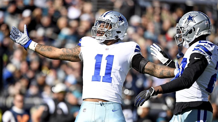 Dallas Cowboys linebacker Micah Parsons celebrates a sack during the first quarter against the Jacksonville Jaguars. Dallas Cowboys linebacker Micah Parsons celebrates a sack during the first quarter against the Jacksonville Jaguars.