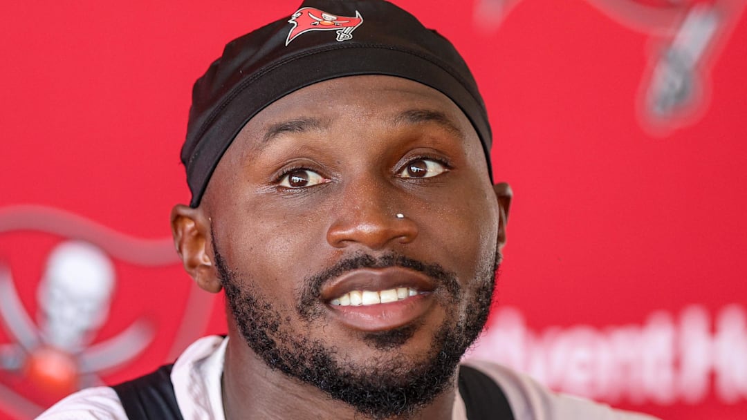 Jul 31, 2025; Tampa, FL, USA;Tampa Bay Buccaneers cornerback Jamel Dean (35) talks to media after training camp at AdventHealth Training Center. Mandatory Credit: Nathan Ray Seebeck-Imagn Images