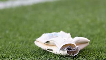 Aug 3, 2023; Sandy, UT, USA;  A general view of the goalkeepers gloves prior to a match between Real Salt Lake and Club Leon at America First Field. Mandatory Credit: Rob Gray-Imagn Images
