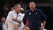 Mar 28, 2025; Atlanta, GA, USA; Mississippi Rebels head coach Chris Beard in the first half of a South Regional semifinal of the 2025 NCAA tournament against the Michigan State Spartans at State Farm Arena. Mandatory Credit: Brett Davis-Imagn Images