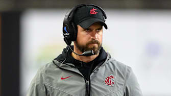 Nov 1, 2025; Corvallis, Oregon, USA; Washington State Cougars head coach Jimmy Rogers during a time out in the 4th quarter against the Oregon State Beavers at Reser Stadium. 
