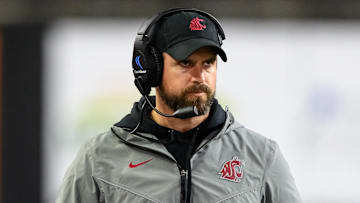 Nov 1, 2025; Corvallis, Oregon, USA; Washington State Cougars head coach Jimmy Rogers during a time out in the 4th quarter against the Oregon State Beavers at Reser Stadium. 