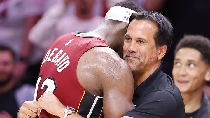 Miami Heat center Bam Adebayo (13) celebrates (Mandatory Credit: Rhona Wise-Imagn Images)