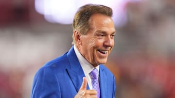 Former Alabama coach Nick Saban at the college football game between Tennessee and Alabama at Bryant-Denny Stadium in Tuscaloosa, Ala., on Oct. 18, 2025.