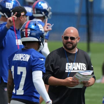 East Rutherford, NJ -- June 11, 2024 -- Head coach Brian Daboll at the NY Giants Mandatory Minicamp at their practice facility in East Rutherford, NJ.