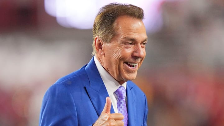 Former Alabama coach Nick Saban at the college football game between Tennessee and Alabama at Bryant-Denny Stadium in Tuscaloosa, Ala., on Oct. 18, 2025.