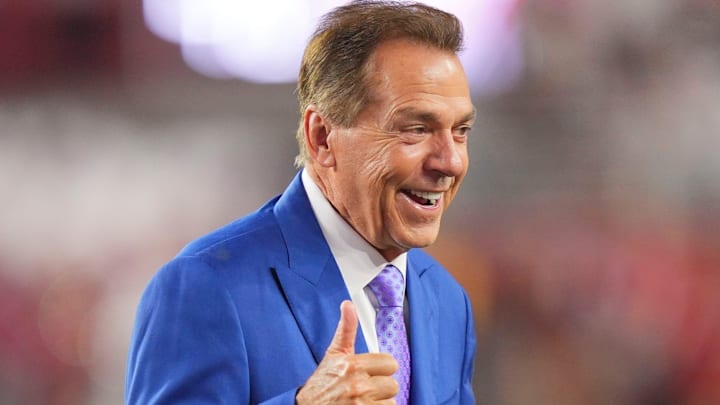 Former Alabama coach Nick Saban at the college football game between Tennessee and Alabama at Bryant-Denny Stadium in Tuscaloosa, Ala., on Oct. 18, 2025.