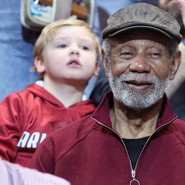 Former Arkansas Razorbacks head coach Nolan Richardson during the first half against the Kentucky Wildcats at Bud Walton Arena. 