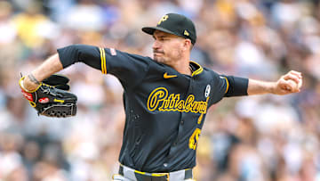 Jun 1, 2025; San Diego, California, USA; Pittsburgh Pirates starting pitcher Andrew Heaney (45) throws a pitch during the fifth inning against the San Diego Padres at Petco Park. Mandatory Credit: David Frerker-Imagn Images