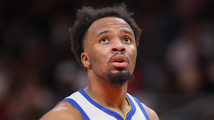 Mar 21, 2026; Atlanta, Georgia, USA; Golden State Warriors guard LJ Cryer (18) in action against the Atlanta Hawks in the second quarter at State Farm Arena. Mandatory Credit: Brett Davis-Imagn Images

