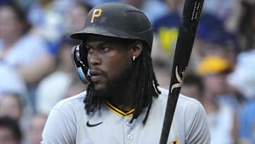 Jun 23, 2025; Milwaukee, Wisconsin, USA; Pittsburgh Pirates outfielder Oneil Cruz (15) up to bat in the second inning against the Milwaukee Brewers at American Family Field