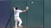 Jul 31, 2024; Chicago, Illinois, USA; Chicago White Sox outfielder Dominic Fletcher (7) cannot catch a ball hit for a double hit by Kansas City Royals catcher Salvador Perez (not pictured) during the fifth inning at Guaranteed Rate Field. Mandatory Credit: David Banks-USA TODAY Sports