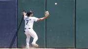 Chicago White Sox outfielder Dominic Fletcher fails to make a catch against the Kansas City Royals on Wednesday at Guaranteed Rate Field.