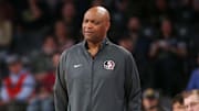 Mar 2, 2024; Atlanta, Georgia, USA; Florida State Seminoles head coach Leonard Hamilton on the sideline against the Georgia Tech Yellow Jackets in the second half at McCamish Pavilion. Mandatory Credit: Brett Davis-Imagn Images