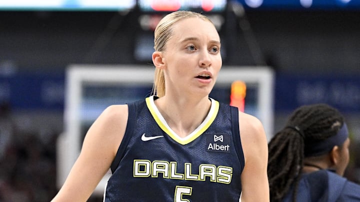 Dallas Wings guard Paige Bueckers in action during a game. Dallas Wings guard Paige Bueckers in action during a game.