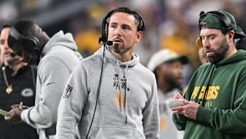 Dec 29, 2024; Minneapolis, Minnesota, USA; Green Bay Packers head coach Matt LaFleur looks on during the second quarter against the Minnesota Vikings at U.S. Bank Stadium. Mandatory Credit: Jeffrey Becker-Imagn Images