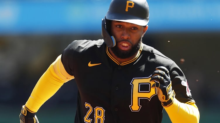 Apr 9, 2023; Pittsburgh, Pennsylvania, USA;  Pittsburgh Pirates right fielder Canaan Smith-Njigba