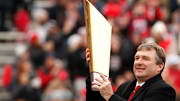 Georgia football coach Kirby Smart during the the national championship celebration at Sanford Stadium in Athens on Jan. 15, 2022.