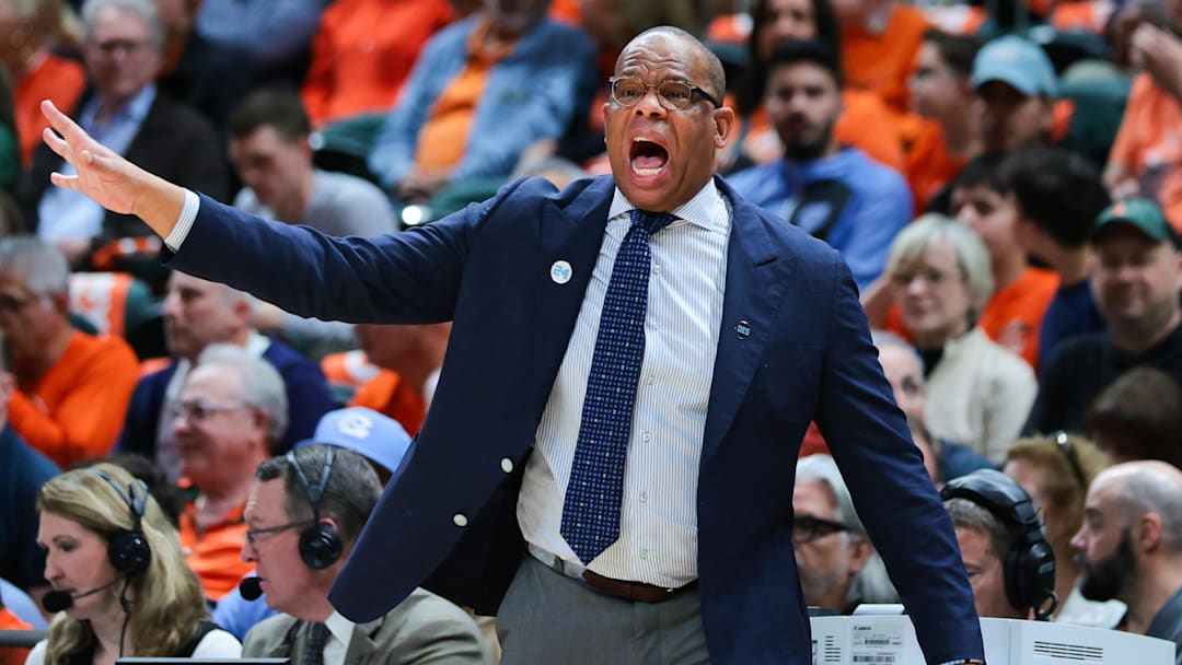 Feb 10, 2026; Coral Gables, Florida, USA; North Carolina Tar Heels head coach Hubert Davis reacts from the sideline against the Miami Hurricanes during the first half at Watsco Center. Mandatory Credit: Sam Navarro-Imagn Images Feb 10, 2026; Coral Gables, Florida, USA; North Carolina Tar Heels head coach Hubert Davis reacts from the sideline against the Miami Hurricanes during the first half at Watsco Center. Mandatory Credit: Sam Navarro-Imagn Images