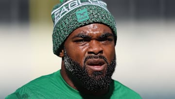 Oct 26, 2025; Philadelphia, Pennsylvania, USA; Philadelphia Eagles defensive end Brandon Graham before a game against the New York Giants at Lincoln Financial Field.