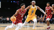 Hysier Miller dribbles during Temple's 78–73 win over Albany on Dec. 10, 2023.