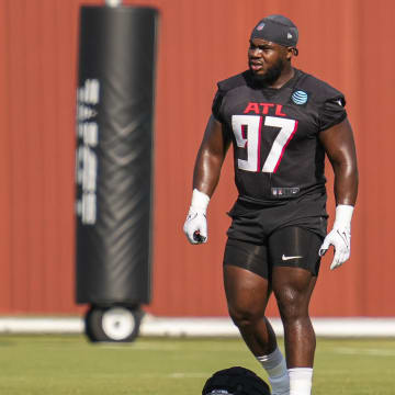 Atlanta Falcons defensive tackle Grady Jarrett has worked off to the side during OTAs.