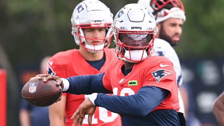 New England Patriots quarterback Joe Milton III (19) 