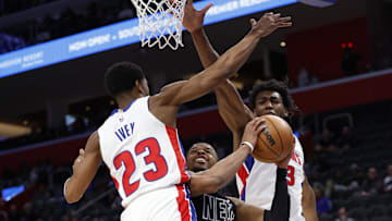 Mar 7, 2024; Detroit, Michigan, USA;  Brooklyn Nets guard Dennis Smith Jr. (4) shoots 