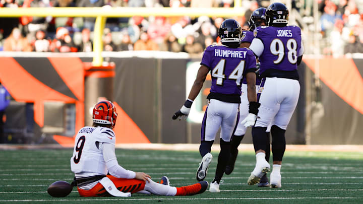 Joe Burrow and the Bengals were eliminated from the playoffs after the Ravens shut them out. Joe Burrow and the Bengals were eliminated from the playoffs after the Ravens shut them out.