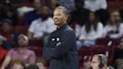 Jan 18, 2025; Norman, Oklahoma, USA; South Carolina Gamecocks head coach Lamont Paris watches his team play against the Oklahoma Sooners during the second half at Lloyd Noble Center. Mandatory Credit: Alonzo Adams-Imagn Images
