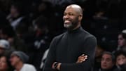 Dec 1, 2024; Brooklyn, New York, USA; Orlando Magic head coach Jamahl Mosley looks on during the second half against the Brooklyn Nets at Barclays Center. Mandatory Credit: John Jones-Imagn Images