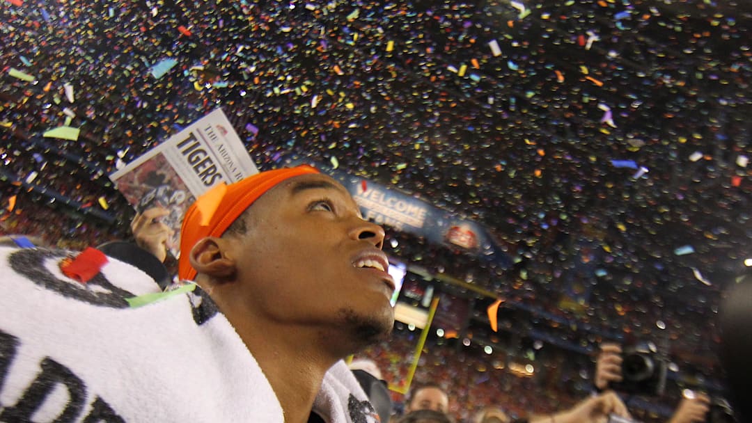 Jan 10, 2011; Glendale, AZ, USA; Auburn Tigers quarterback Cam Newton (2) looks up after the 2011 BCS National Championship game against the Oregon Ducks.