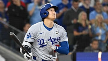 Oct 24, 2025 Dodgers designated hitter Shohei Ohtani hits a two-run home run against the Blue Jays during Game 1 of the 2025 MLB World Series.
