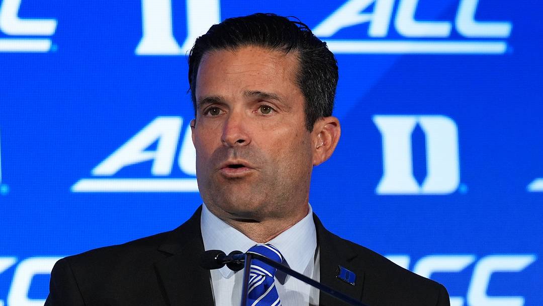 Jul 17, 2026; Charlotte, NC, USA; Duke head coach Manny Diaz talks with the media during interviews at Hilton Charlotte Uptown. Mandatory Credit: Jim Dedmon-Imagn Images