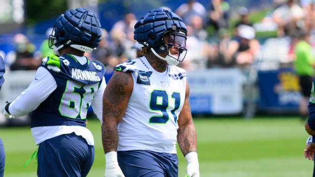 Seattle Seahawks defensive tackle Byron Murphy II (91) during training camp at Virginia Mason Athletic Center. 