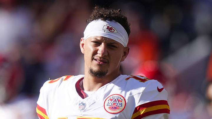 Nov 16, 2025; Denver, Colorado, USA; Kansas City Chiefs quarterback Patrick Mahomes (15) before the game against the Denver Broncos at Empower Field at Mile High. Mandatory Credit: Ron Chenoy-Imagn Images