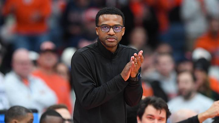 Jan 24, 2026; Syracuse, New York, USA; Miami Hurricanes head coach Jai Lucas reacts during the first half against the Syracuse Orange at the JMA Wireless Dome. Mandatory Credit: Rich Barnes-Imagn Images