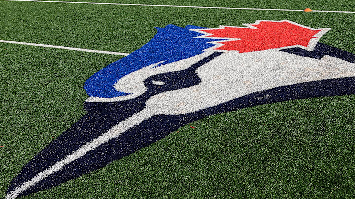 Feb 19, 2014; Dunedin, FL, USA; The Toronto Blue Jays logo at the Bobby Mattick Training Center. Mandatory Credit: Jonathan Dyer-Imagn Images