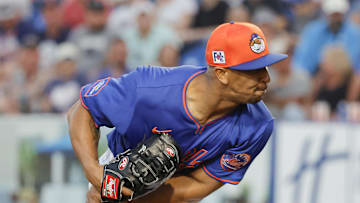 Mar 14, 2025; Port St. Lucie, Florida, USA;  New York Mets pitcher Anthony Gose throws a pitch during the sixth inning against the St. Louis Cardinals at Clover Park. Mandatory Credit: Reinhold Matay-Imagn Images