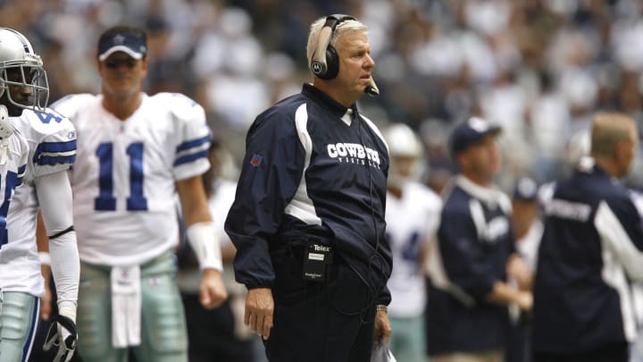 Oct 15, 2006; Dallas, TX, USA; Dallas Cowboys head coach Bill Parcells on the sidelines during the game against the Houston Texans in the fourth quarter at Texas Stadium. The Cowboys beat the Texans 34-6.