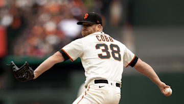 Apr 7, 2023; San Francisco, California, USA; San Francisco Giants starting pitcher Alex Cobb (38)