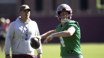 FSU football players participate in the Seminoles first spring practice of the 2024 season on Tuesday, March 19, 2024 at Florida State University