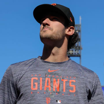 Jul 26, 2023; San Francisco, California, USA; San Francisco Giants 2023 first-round pick Bryce Eldridge before the game against the Oakland Athletics at Oracle Park