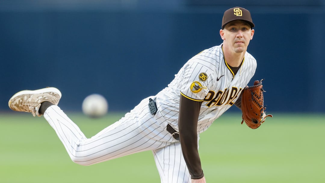 Apr 28, 2026; San Diego, California, USA; San Diego Padres starting pitcher Walker Buehler (10) throws a pitch during the first inning against the Chicago Cubs at Petco Park. Mandatory Credit: David Frerker-Imagn Images