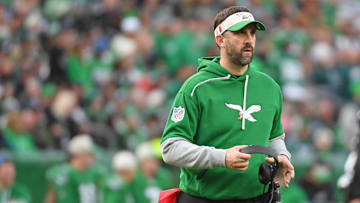 Dec 29, 2024; Philadelphia, Pennsylvania, USA; Philadelphia Eagles head coach Nick Sirianni runs on to the field during the third quarter against the Dallas Cowboys at Lincoln Financial Field. Mandatory Credit: Eric Hartline-Imagn Images