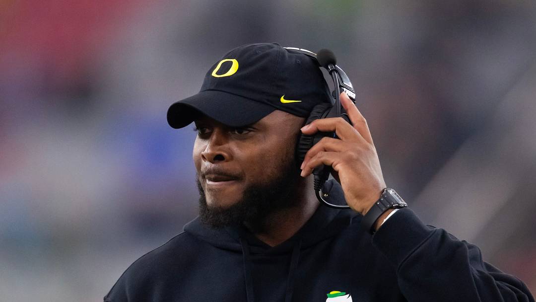 Jan 1, 2024; Glendale, AZ, USA; Oregon Ducks offensive line coach A'Lique Terry against the Liberty Flames during the 2024 Fiesta Bowl at State Farm Stadium. Mandatory Credit: Mark J. Rebilas-USA TODAY Sports