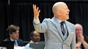 Mar 22, 2025; Lexington, KY, USA; UCLA Bruins head coach Mick Cronin reacts during the first half against the Tennessee Volunteers in the second round of the NCAA Tournament at Rupp Arena. Mandatory Credit: Aaron Doster-Imagn Images