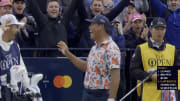 Si Woo Kim celebrates hitting a hole-in-one on Hole 17 at the 2024 Open Championship at Royal Troon.