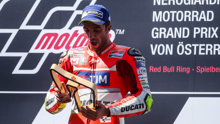 MotoGP, Grand Prix of Austria, Red Bull Ring, award ceremony. Image shows the rejoicing of Andrea Iannone.